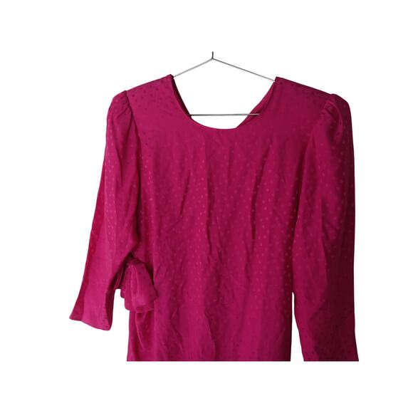 Vintage Dennis Goldsmith Pink Silk Swiss Dot Midi Dress Shoulder Pads SZ 4 - Picture 7 of 16